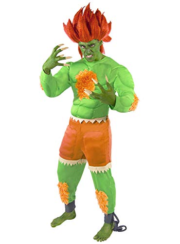 Funidelia | Disfraz de Blanka - Street Fighter Oficial para Hombre Talla XL ▶ Games, 80er Jahre, Arcade - Verde, Camiseta con Pecho y Brazos musculosos, pantalón musculoso y grilletes