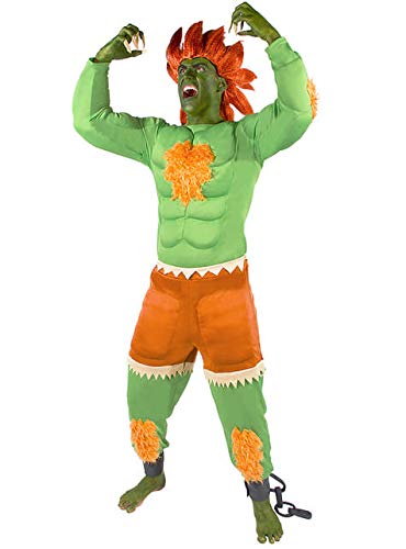 Funidelia | Disfraz de Blanka - Street Fighter Oficial para Hombre Talla XL ▶ Games, 80er Jahre, Arcade - Verde, Camiseta con Pecho y Brazos musculosos, pantalón musculoso y grilletes