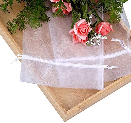 G2PLUS 30PCS Bolsas para Botellas de Vino de Organza Bolsas de Regalo para Botellas de Vino de750 ml con Cordón para Envolver Botellas de Vino,Blanco14 x 37 CM