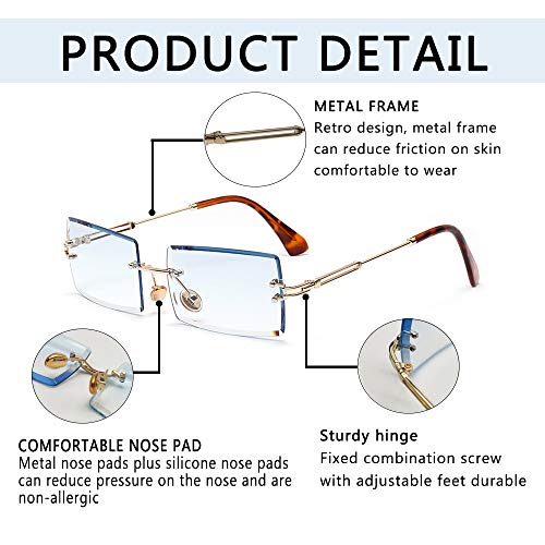 Gafas de sol con montura cuadrada ultra pequeña para mujer Hombre Gafas de sol sin montura retro con lente transparente