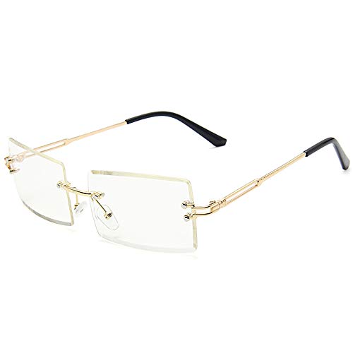 Gafas de sol con montura cuadrada ultra pequeña para mujer Hombre Gafas de sol sin montura retro con lente transparente