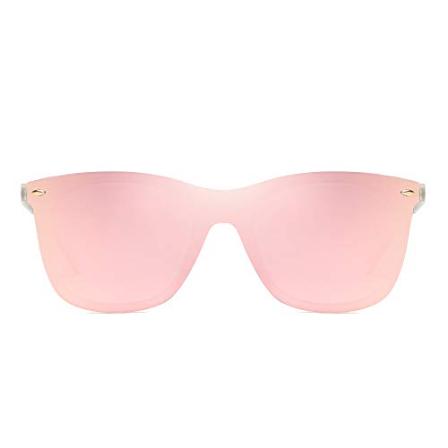 Gafas de Sol de Espejo Sin Marco Una Pieza Sin Montura Anteojos Hombre Mujer(Transparente/Espejo Rosa)