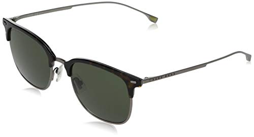 Gafas de sol para hombre Hugo Boss Dark Havana/Green Lens Browline, 53 mm