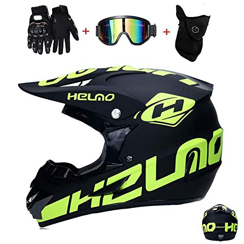 GAODA Casco de motocross, para adultos para exteriores casco de bicicleta de montaña, Cross Integral Enduro Infantil Casco Motocross con Gafas, Mascarilla, Guantes. (S)