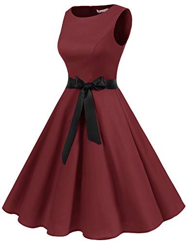 Gardenwed Vestidos Mujer Sin Mangas Cóctel Fiesta Retro Pin Up Burgundy XS