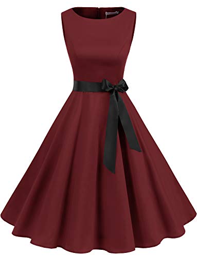 Gardenwed Vestidos Mujer Sin Mangas Cóctel Fiesta Retro Pin Up Burgundy XS