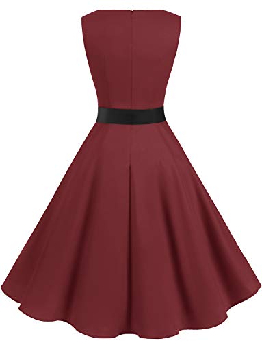 Gardenwed Vestidos Mujer Sin Mangas Cóctel Fiesta Retro Pin Up Burgundy XS