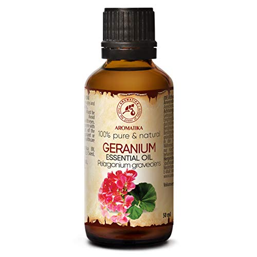 Geranio Aceite Esencial Bourbon 50ml - Pelargonium Graveolens - Madagascar - 100% Puro - Aromaterapia - Difusor - Lámpara de Fragancia - SPA - Fragancia de Habitación - Mezclas de Masaje