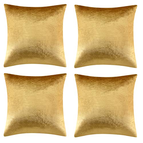 Gigizaza Oro Terciopelo Almohadon Cubre Caso, Rayas Acento Confortable Funda de Cojin, Mejor Decoración Square Sham Fundas de Almohada para Sofá Sofá Cama Casa Decor 45x45cm Juego de 4