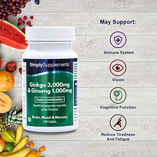 Ginkgo Biloba y Ginseng Coreano - ¡Bote para 2 meses! - Apto para veganos - 120 comprimidos - SimplySupplements