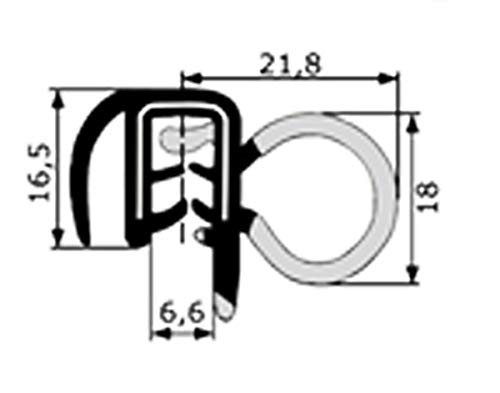 Goma estanqueidad Universal 5m para junta de puerta, adaptable para PEUGEOT 206 -REANULT CLIO/MEGANE/SCEN,sellado puerta caravana, naval, maquinaria agrícola etc. Rango para sujeción 1-3,5 mm, NEGRO