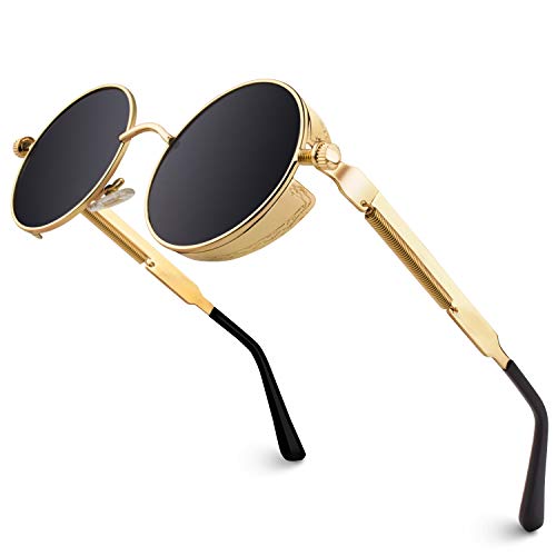 GQUEEN Steampunk redonda Retro Metálico gafas de sol polarizadas para hombres y mujeres con protección UV400 MTS2