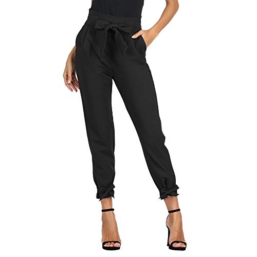 GRACE KARIN Pantalón Segaretta de Talle Alto para Mujer Elegante Decorado con Lazo de Luz Negro L Cl10903-1