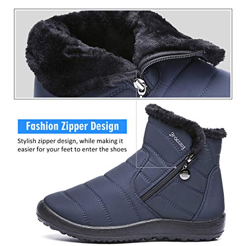 gracosy Botas de Mujer 2020 Otoño Invierno Goma Encaje Forro de Piel Punta Redonda Botas de Nieve Zapatos de Trabajo Formal Calzado Antideslizante Ligero Botines Que Caminan