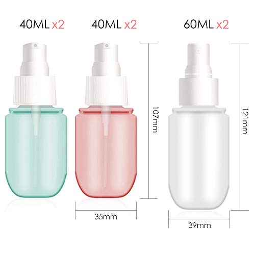 Gresunny 6 Piezas atomizador Spray Botellas de Spray vacias Bote Spray Botella pulverizador de Viaje Recargables portátil para Alcohol Perfume cosméticos 40 ml 60 ml