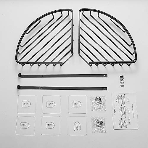 Gricol Estante para Esquinas de Ducha Sin Taladrar de Aluminio Aeronáutico Estanteria para Ducha Antioxidante Autoadhesivo con Ganchos para Artículos de Baño 2 Piezas (Negro)