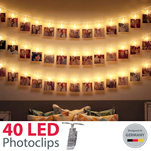 Guirnalda de Luces para Decoración de Fotos I 40 LEDs 5m I Pinzas fotos I Fotoclips I Clip Cadena de Luces