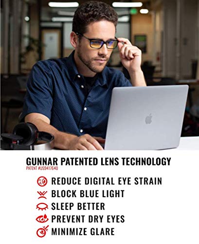 Gunnar Gaming and Computer Eyewear | Intercept, Onyx frame, Amber Tint | Blue Light Blocking Glasses | Patented lens, 65% Blue Light Protection, 100% UV Light | Reduce Eye Strain & Dryness