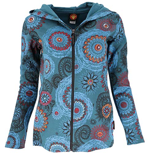 Guru-Shop Boho Hippie Chic - Chaqueta bordada para mujer, algodón, estilo bohemio verde petróleo/azul turquesa S