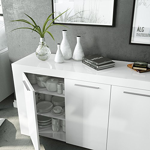 Habitdesign 006620A - Aparador Buffet Moderno, Armario Auxiliar Comedor, Color Blanco Artik, Medidas: 144 cm (Ancho) x 80 cm (Alto) x 42 cm (Fondo)