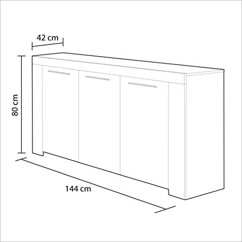 Habitdesign 006620A - Aparador Buffet Moderno, Armario Auxiliar Comedor, Color Blanco Artik, Medidas: 144 cm (Ancho) x 80 cm (Alto) x 42 cm (Fondo)