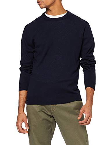 Hackett London Wool Silk Cash Crew suéter, Azul (Midnight 582), Small para Hombre