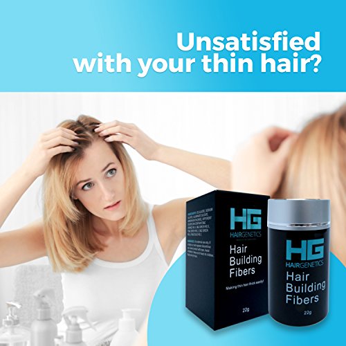 Hair Genetics® Fibras Capilares de Queratina para Cabello - Fórmula Avanzada Cero Picores de Calidad Profesional y Aspecto Natural para Hombres y Mujeres Dispensador 22 g (Castaño Oscuro)