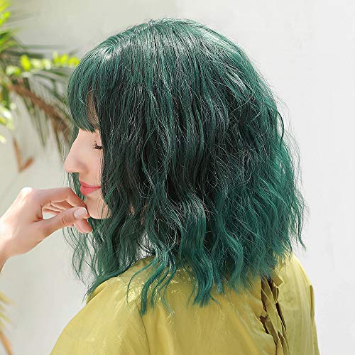 HAIRCUBE 14 pulgadas corto rizado Mix verde Bob Perücken para mujer sintética Perücken con Pony