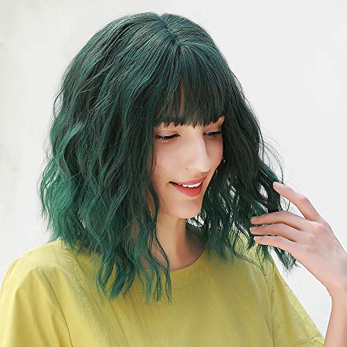 HAIRCUBE 14 pulgadas corto rizado Mix verde Bob Perücken para mujer sintética Perücken con Pony