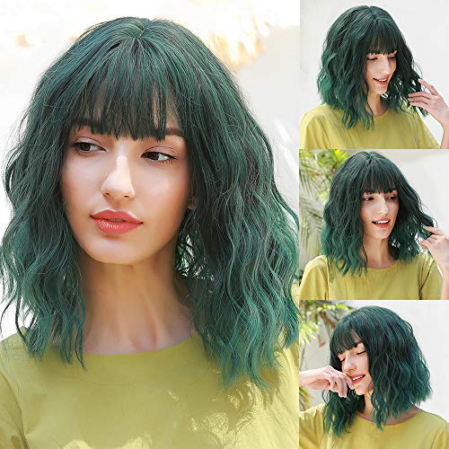 HAIRCUBE 14 pulgadas corto rizado Mix verde Bob Perücken para mujer sintética Perücken con Pony