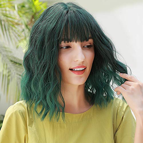 HAIRCUBE 14 pulgadas corto rizado Mix verde Bob Perücken para mujer sintética Perücken con Pony