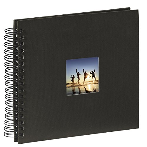 Hama Fine Art - Álbum de fotos, 50 páginas negras (25 hojas), álbum con espiral, 28 x 24 cm, con compartimento para insertar foto, negro