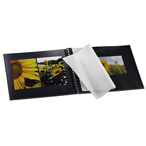 Hama Fine Art - Álbum de fotos, 50 páginas negras (25 hojas), álbum con espiral, 28 x 24 cm, con compartimento para insertar foto, negro