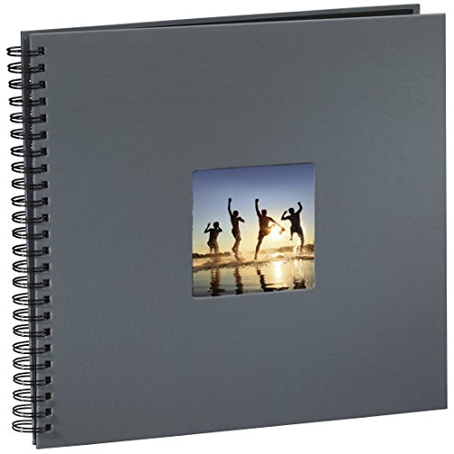 Hama Fine Art - Álbum de fotos, 50 páginas negras (25 hojas), álbum con espiral, 36 x 32 cm, con compartimento para insertar foto, gris