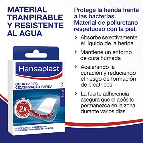 Hansaplast Apósito Cura Rápida, apósitos cicatrizantes para acelerar el proceso de curación, tiritas transpirables y resistentes al agua para curar heridas, 1 x 8 ud