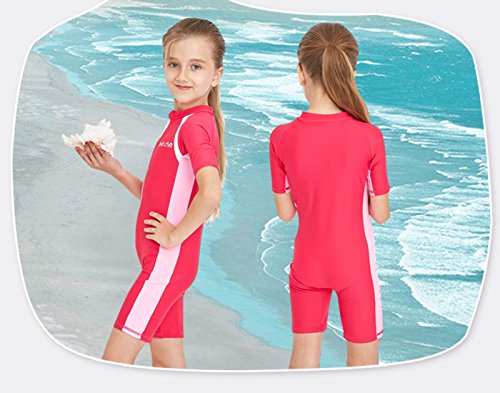 HaoLian - Bañador Niñas para Deportes Acuáticos Competición Ropa de Baño de Una Pieza para Natación Buceo Surf Playa Rosa Oscuro - Talla L/ES 5-6 Años