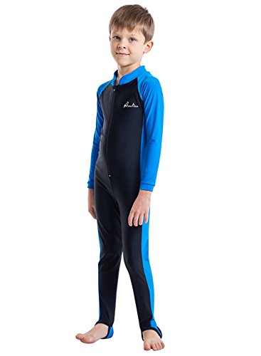 HaoLian - Niños Bañador de Secado Rápido para Natación Surf Playa Buceo Traje de Baño de Una Pieza de Manga Larga para Deportes Acuáticos Azul - Talla M/ES 4-5 Años