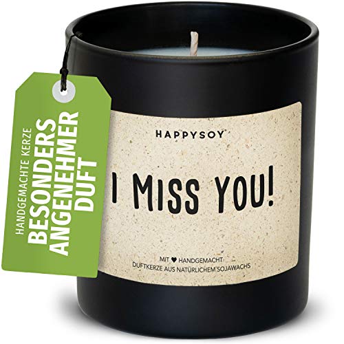 Happysoy I Miss You - Vela aromática en vaso con texto en alemán (hecha a mano)