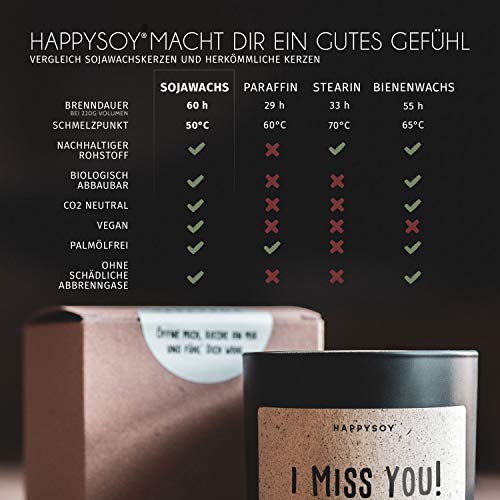 Happysoy I Miss You - Vela aromática en vaso con texto en alemán (hecha a mano)