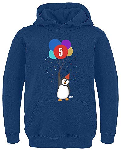 Hariz - Sudadera infantil con capucha, diseño de pingüino con texto en inglés "5 cumpleaños dulce regalo tarjeta azul marino 6 años