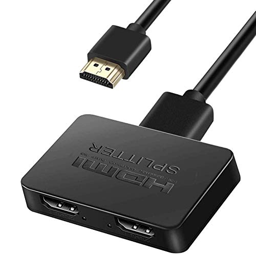 HDMI SPLITTER 1 en 2 salida, 4K HDMI SPLITTER, Duplicador HDMI SPLITTER, Duplicado 2 mismas salidas, no extendido, HD Ultra HDMI Splitter con fuente de alimentación y cable, negro