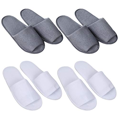 HEALLILY Zapatillas de casa Desechables de 4 Pares Zapatillas de SPA con Punta Abierta Zapatillas de eva Plegables para Hombres SPA de casa para Hotel invitado (Gris + Blanco)