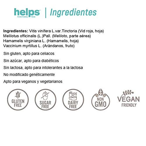 HELPS INFUSIONES - Infusión De Vid Roja, Meliloto, Hamamelis, Y Arándano. Mejora La Circulación Y Reduce Pesadez. Helps Piernas Cansadas. Caja De 20 Bolsitas.