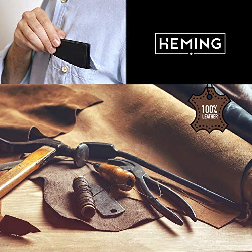 HEMING Cartera para Hombre Negra, Cartera tarjetero hombre, Billetera Hombre Pequeña, Cartera Hombre Piel, Carteras Hombre Pequeña, Cartera de Piel, Carteras Hombre Cuero, Tarjetero Hombre negro