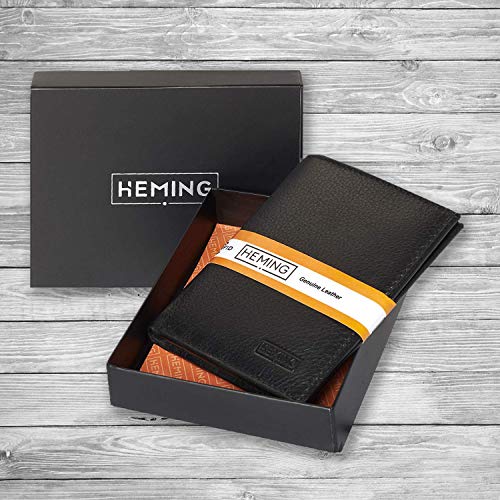 HEMING Cartera para Hombre Negra, Cartera tarjetero hombre, Billetera Hombre Pequeña, Cartera Hombre Piel, Carteras Hombre Pequeña, Cartera de Piel, Carteras Hombre Cuero, Tarjetero Hombre negro