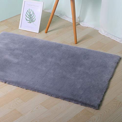 HEQUN Alfombra De Piel De Conejo Artificial,Antideslizante Lujosa Suave Lana Artificial Alfombra para salón Dormitorio baño sofá Silla cojín (Gris, 60x90cm)