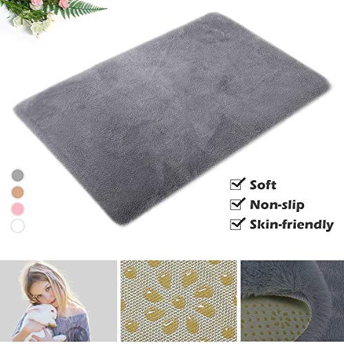 HEQUN Alfombra De Piel De Conejo Artificial,Antideslizante Lujosa Suave Lana Artificial Alfombra para salón Dormitorio baño sofá Silla cojín (Gris, 60x90cm)