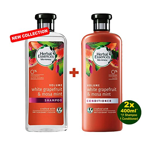 Herbal Essences bio de Renew Volume White Pomelo & Mosa Mint Champú & Cuidado Acondicionador 2 x 400 ml – con Pomelo & Mosa Menta