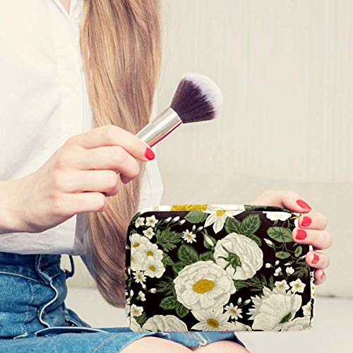 Hermosas flores Oxford tela maquillaje bolsa monedero monedero organizador multifuncional hecho a mano bolsa de tela para las mujeres