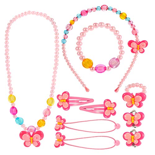 Hifot Joyas para niños Niñas Collar Pulsera Anillo Pendientes de Clip Pinzas de Cabello Conjunto, Favores del Partido de la joyería del Traje Regalo para Vestir Juego de imaginación